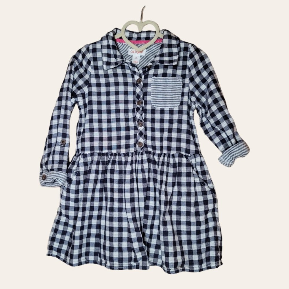 Cat & Jack Buffalo Check Plaid Long Sleeve Flannel Dress Toddler Girl's 3T
